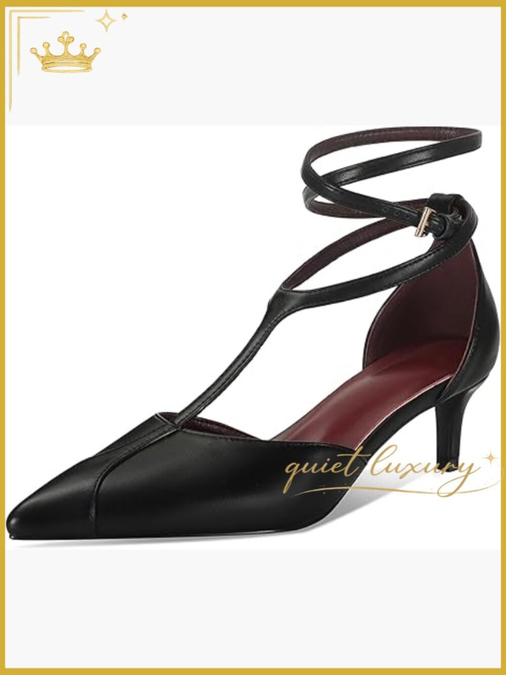 Leather Kitten Heel Pumps Pointed Toe Slingback Dress Shoes